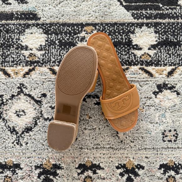 Tory Burch Tan Leather Fleming Espadrille Slide Heels - Picture 5 of 5
